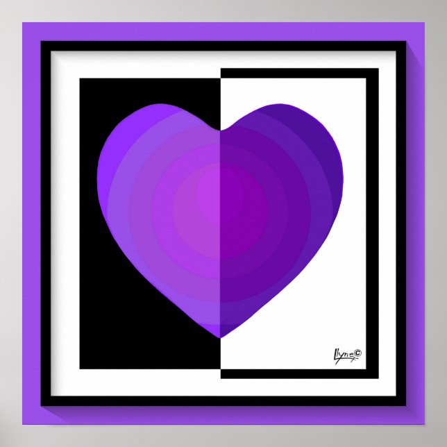 Poster B&W Purple Hearts Beating (Devant)