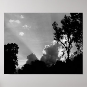 Poster B&W Sun Rays at Sunset - Sky Photo