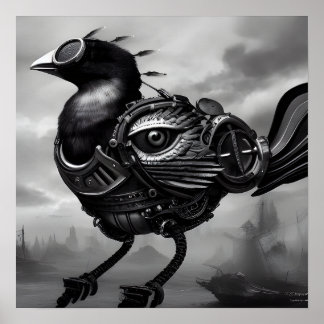 Poster B&W Surreal Steampunk Eye Wing Bird