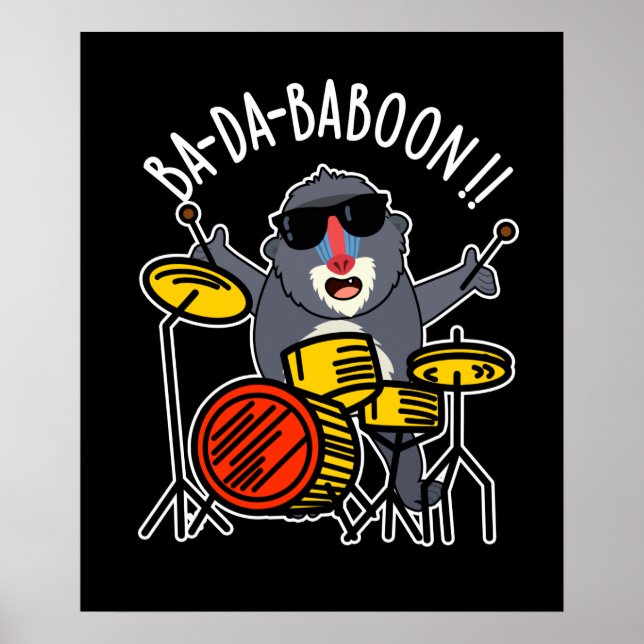 Poster Ba-da-ba-boon Funny Baboon Pun Dark BG (Devant)