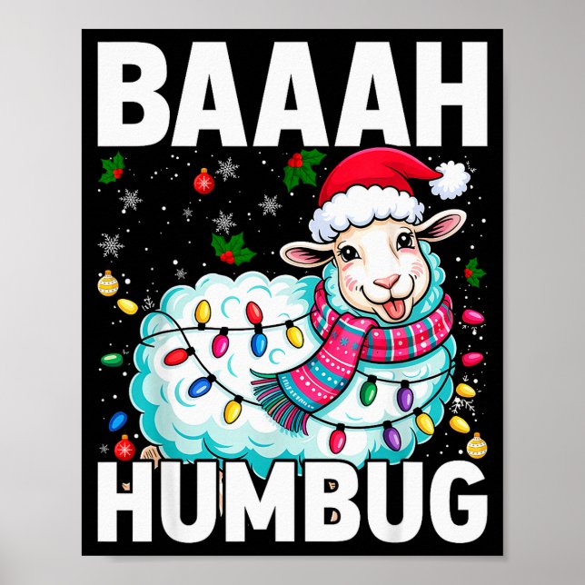 Poster Baaah Humbug Sheep Xmas Lights Funny Anti Christma (Devant)