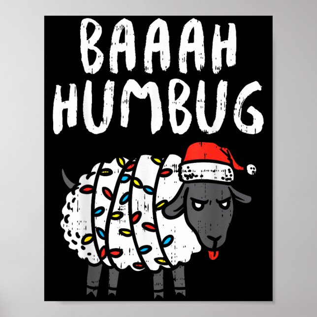 Poster Baaah Humbug Sheep Xmas Lights Funny Anti Christma (Devant)