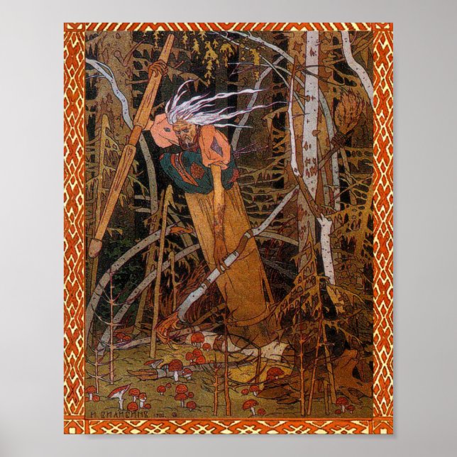 Poster Baba Yaga - Vasilisa Belle Par Ivan Bilibin (Devant)