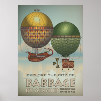 Poster Babbage by Airship Steampunk Vintage voyage