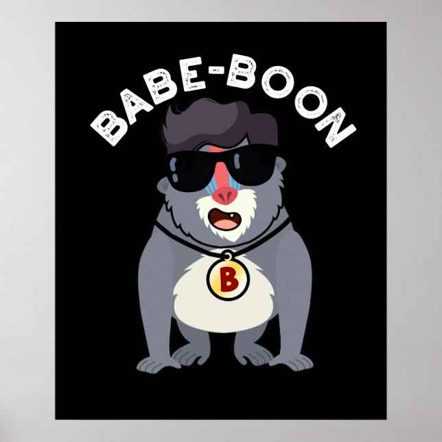 Poster Babe-boon Funny Animal Singe Baboon Pun Dark BG (Devant)