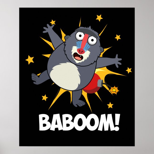 Poster Baboom Drôle Explosif Baboon Pun Dark BG (Devant)