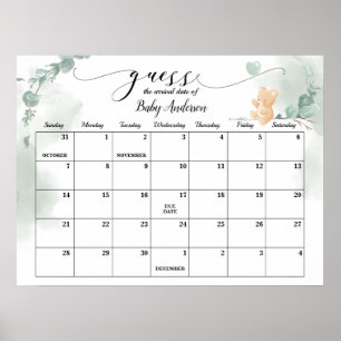 Poster Baby Bear Douche Devis Date d'échéance Calendrier