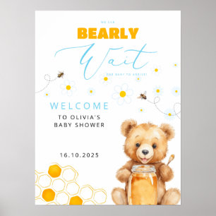 Poster Baby Bear & Honey Girl, Baby shower garçon Bienven