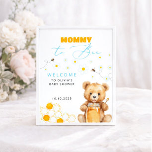 Poster Baby Bear & Honey Girl, Baby shower garçon Bienven