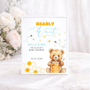 Poster Baby Bear & Honey Girl, Baby shower garçon Bienven