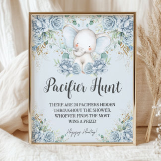 Poster Baby Blue Floral Elephant Pacifier Hunt Game