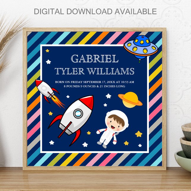 Poster Baby Boy Astronaut Outer Space Rocket Birth Stats (Créateur téléchargé)