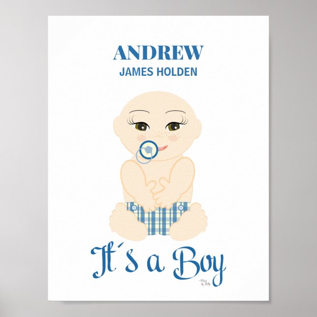 Poster Baby Boy dans les tons bleus Conception de l'état  (Devant)