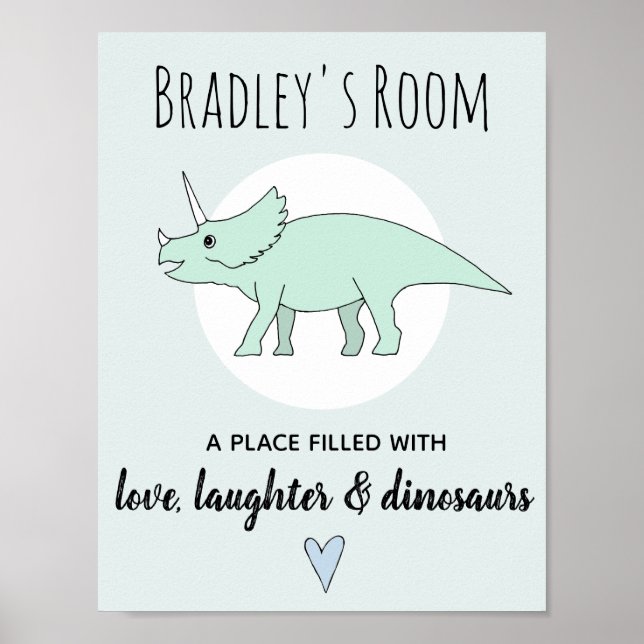 Poster Baby Boy Doodle Dinosaur Tricératops Nom Nursery (Devant)