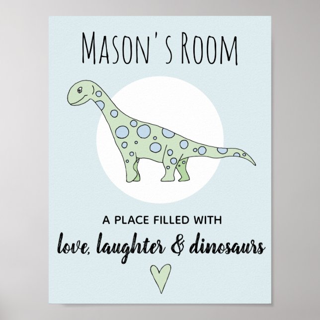 Poster Baby Boy Doodle Green Dinosaur et nom Nursery (Devant)