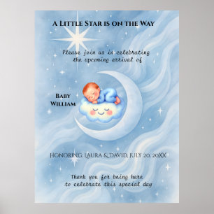 Poster Baby Boy Douche Invitation Lune Étoiles Aquarelle
