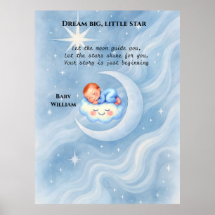 Poster Baby Boy Douche Invitation Lune Étoiles Aquarelle