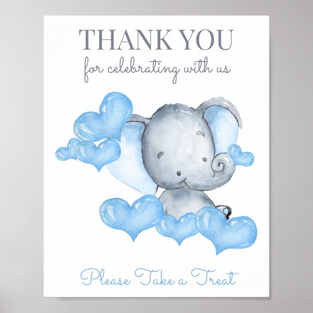 Poster Baby Boy Elephant Baby shower Favoriser Table Sign (Devant)