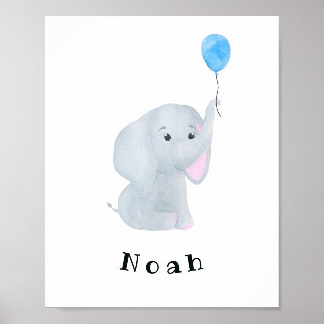 Poster Baby Boy Elephant Nursery Wall Art personnalisable (Devant)