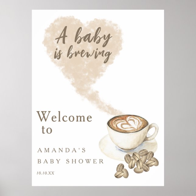 Poster Baby brasse Welcome café baby shower fête (Devant)