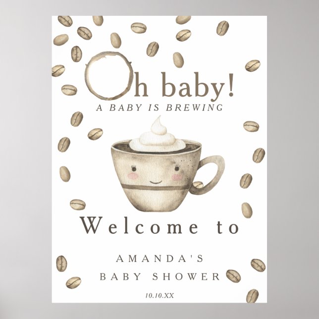 Poster Baby brasse Welcome café baby shower fête (Devant)