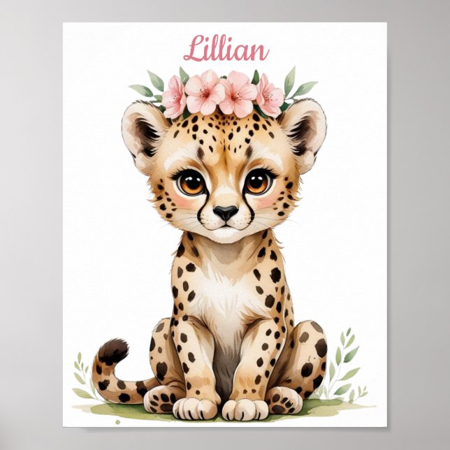 Poster Baby Cheetah personnalisé Élégante Nursery Safari (Devant)