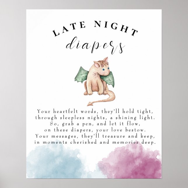 Poster Baby Dragon Baby shower Late Night Diapers Jeu (Devant)