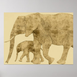 Poster Baby Elephant avec c'est Mère