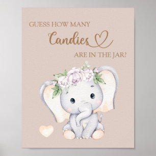 Poster Baby Elephant Baby shower Devine Combien