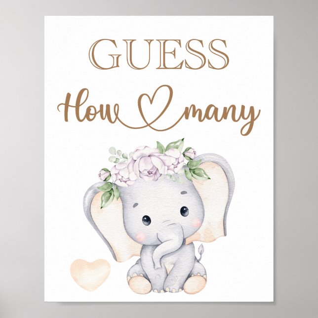 Poster Baby Elephant Baby shower Devine Combien (Devant)
