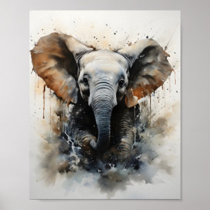 Poster Baby Elephant Courir Beau Animal Sauvage