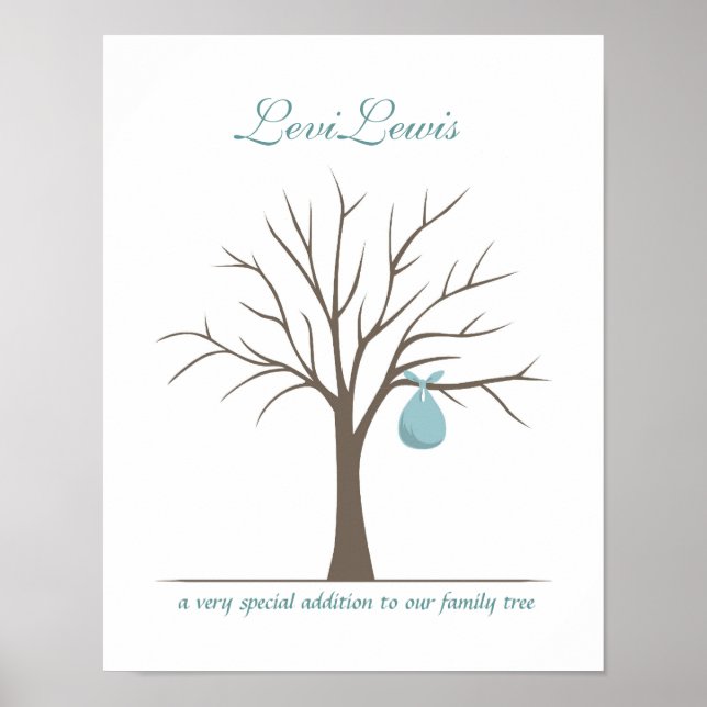 Poster Baby Fingerprint Tree - Blue (Devant)