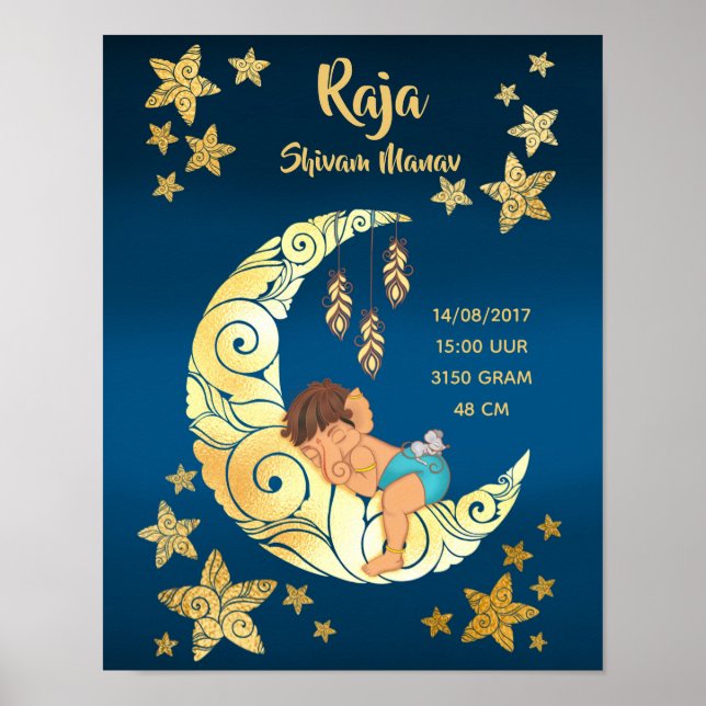 Poster Baby Ganesha with moon and stars (Devant)