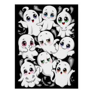 Poster Baby Ghosts Éffrayant mignon Halloween humeur