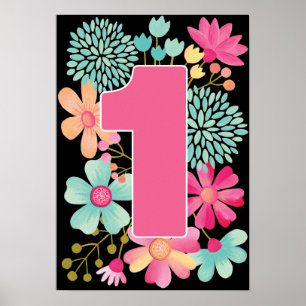 Poster Baby Girl 1st Birthday Number One Art Imprimer