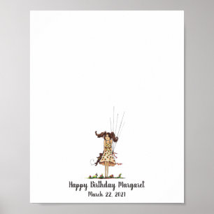 Poster Baby Girl Birthday Fingerprint Guestbook