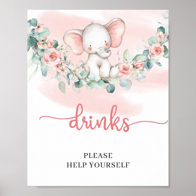 Poster Baby Girl Elephant eucalyptus boisson panneau de t (Devant)