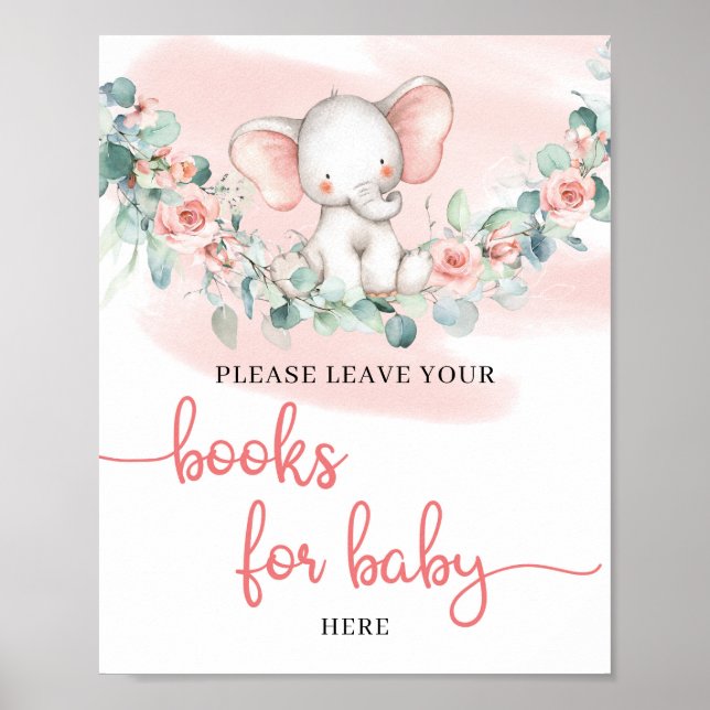 Poster Baby Girl Elephant eucalyptus livres pour bébé (Devant)