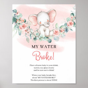 Poster baby Girl Elephant My Water Broke jeu de signes