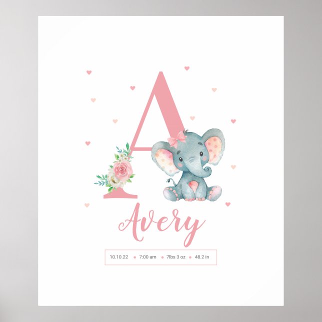 Poster Baby Girl Elephant Sign Nurser (Devant)
