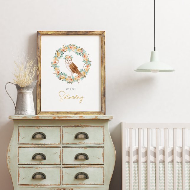 Poster Baby Girl Nom de la douche Owl Woodland Nursery (Créateur téléchargé)