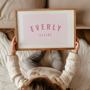 Poster Baby Girl Nom personnalisé Imprimer Pink Nursery W