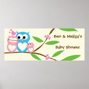 Poster Baby Girl Owl Baby Shower Banner