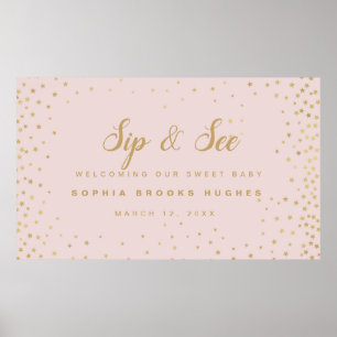 Poster Baby Girl Sip N Voir Soft Rose & Gold Stars Bienve