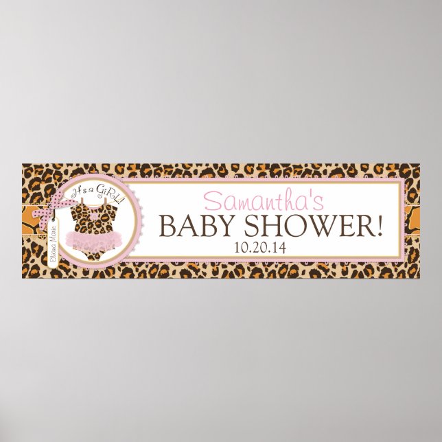 Poster Baby Girl Tutu Cheetah Imprimer Baby shower banniè (Devant)