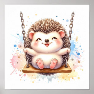 Poster Baby Hedgehog Nursery Aquarelle Bois Animal