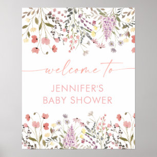 Poster Baby In Bloom Boho Fleur sauvage Baby shower Bienv