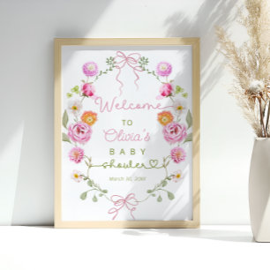Poster Baby in Floral Bow Baby shower Bienvenue