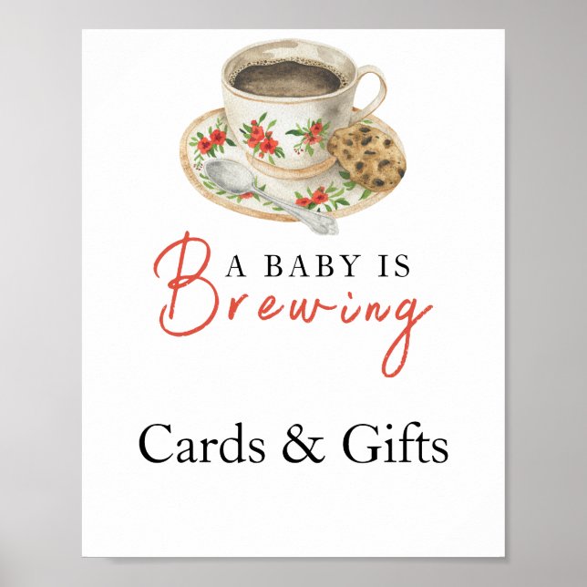 Poster Baby is brewing coffee Cards and gifts baby shower (Devant)