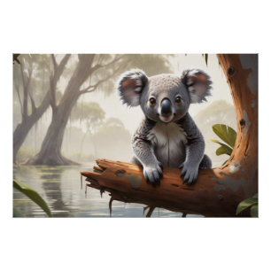 Poster Baby Koala par un étang
